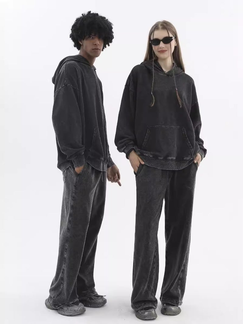 Washing Old Fashion Sportswear Suit Men And Women Slim Loose Leisure Two-Piece Set - Image 2