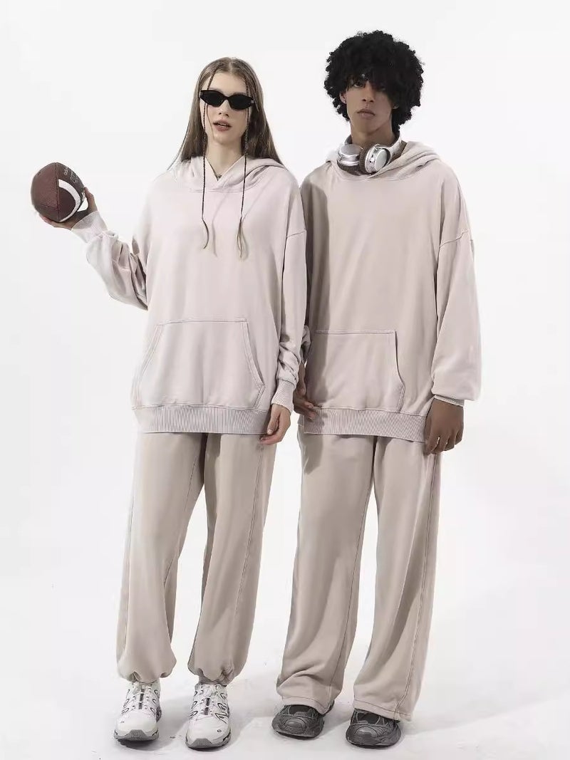 Washing Old Fashion Sportswear Suit Men And Women Slim Loose Leisure Two-Piece Set - Image 5