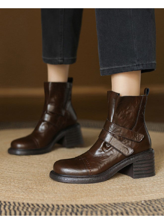 AME Fashion Personality Ankle Boots 2025 Autumn Winter New Velcro Versatile Short Boots For Women, Slimming Pocket Boots - Image 1