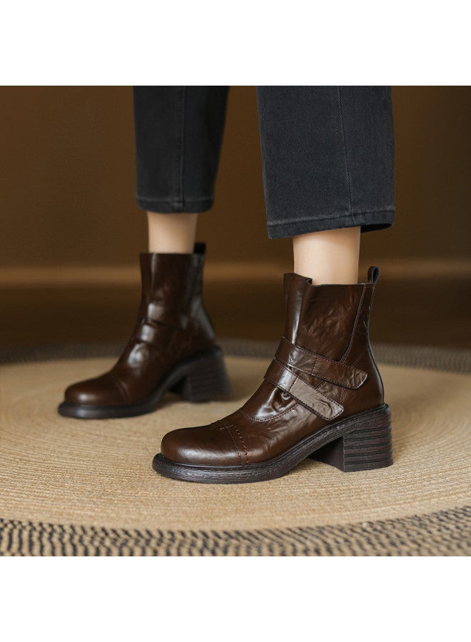 AME Fashion Personality Ankle Boots 2025 Autumn Winter New Velcro Versatile Short Boots For Women, Slimming Pocket Boots - Image 2