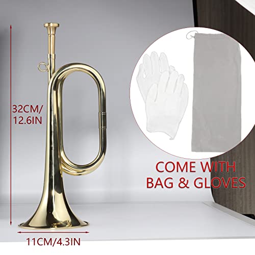Cheerock Gold Plated Brass Trumpet Bugle Horn with Bag & Gloves for Military Orchestra and Festival Performances - Image 2