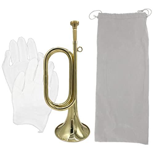 Cheerock Gold Plated Brass Trumpet Bugle Horn with Bag & Gloves for Military Orchestra and Festival Performances - Image 1