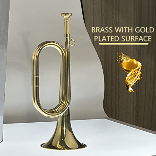Cheerock Gold Plated Brass Trumpet Bugle Horn with Bag & Gloves for Military Orchestra and Festival Performances - Image 5