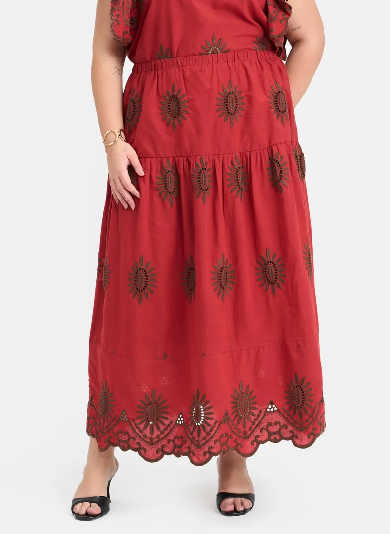 Virgio Cotton Schiffli Brunchwear Maxi Skirts for Women