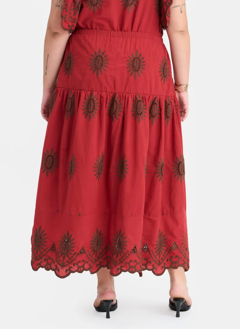 Virgio Cotton Schiffli Brunchwear Maxi Skirts for Women