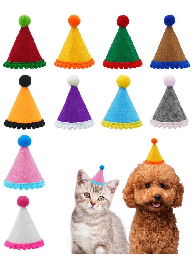 PET SHOW 10 Pack Mini Party Hats for Small Dog Birthday Stuffed Animals Dolls Puppy Cats Adjustable Holiday Hats Felt Pom Pom Headband Kitten Pet Grooming Costume Accessories - Image 1