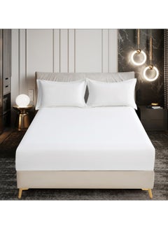 Donetella Bedding Fitted Sheet 3-Pcs King Size Solid Bed Sheet Set Fits(180x200CM) With Pillowcases And 35 CM Extra Deep Brushed Microfiber Bed Sheet,White  - Image 1