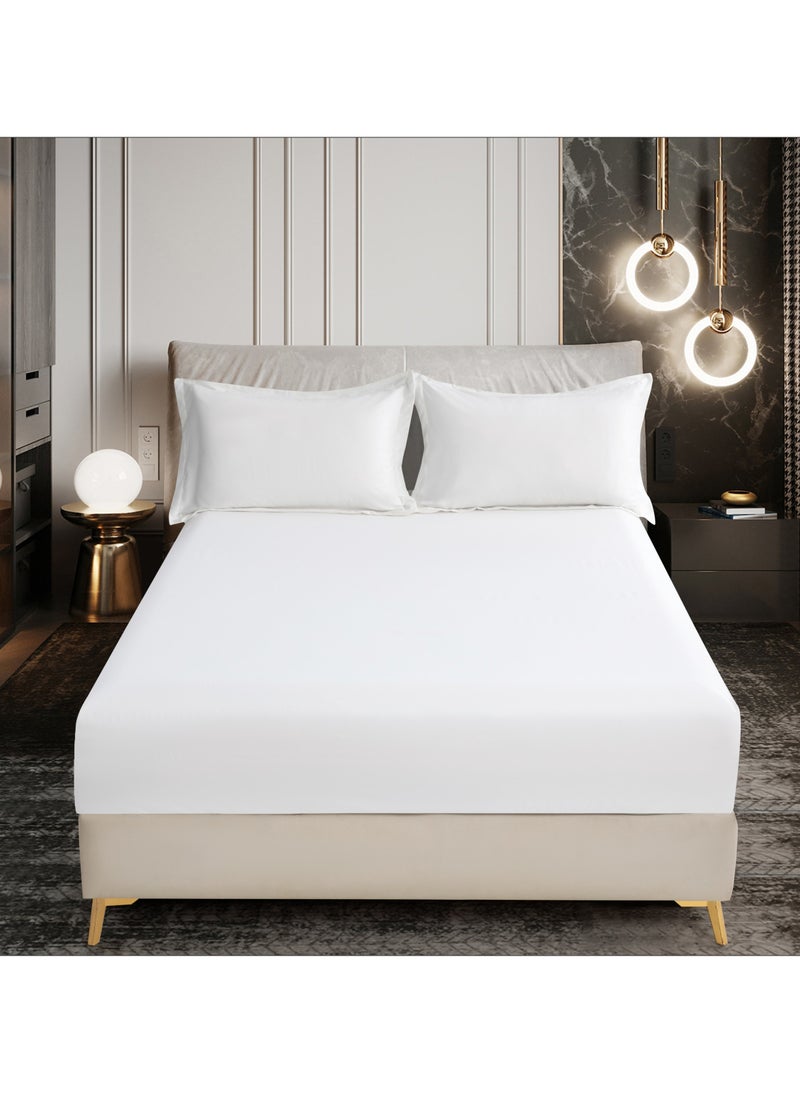 Donetella - Bedding Fitted Sheet 3-Pcs King Size Solid Bed Sheet Set Fits(180x200CM) With Pillowcases And 35 CM Extra Deep Brushed Microfiber Bed Sheet,White - Image 1