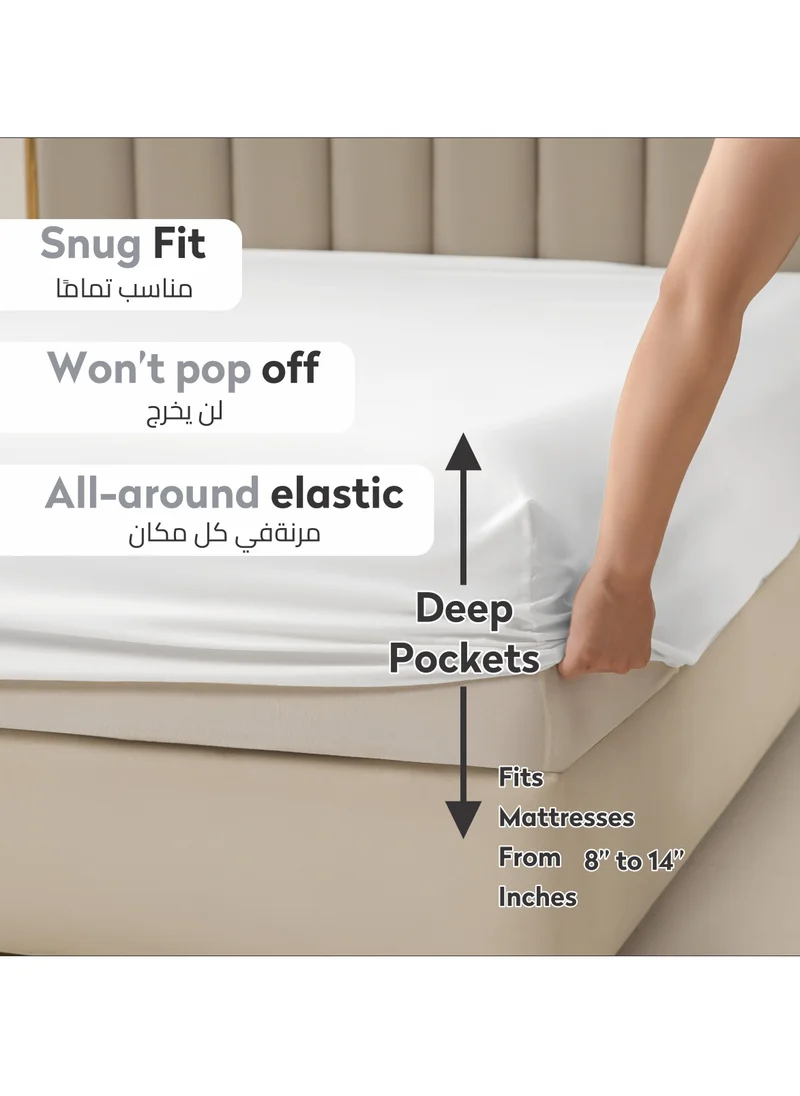 Donetella Bedding Fitted Sheet 3-Pcs King Size Solid Bed Sheet Set Fits(180x200CM) With Pillowcases And 35 CM Extra Deep Brushed Microfiber Bed Sheet,White