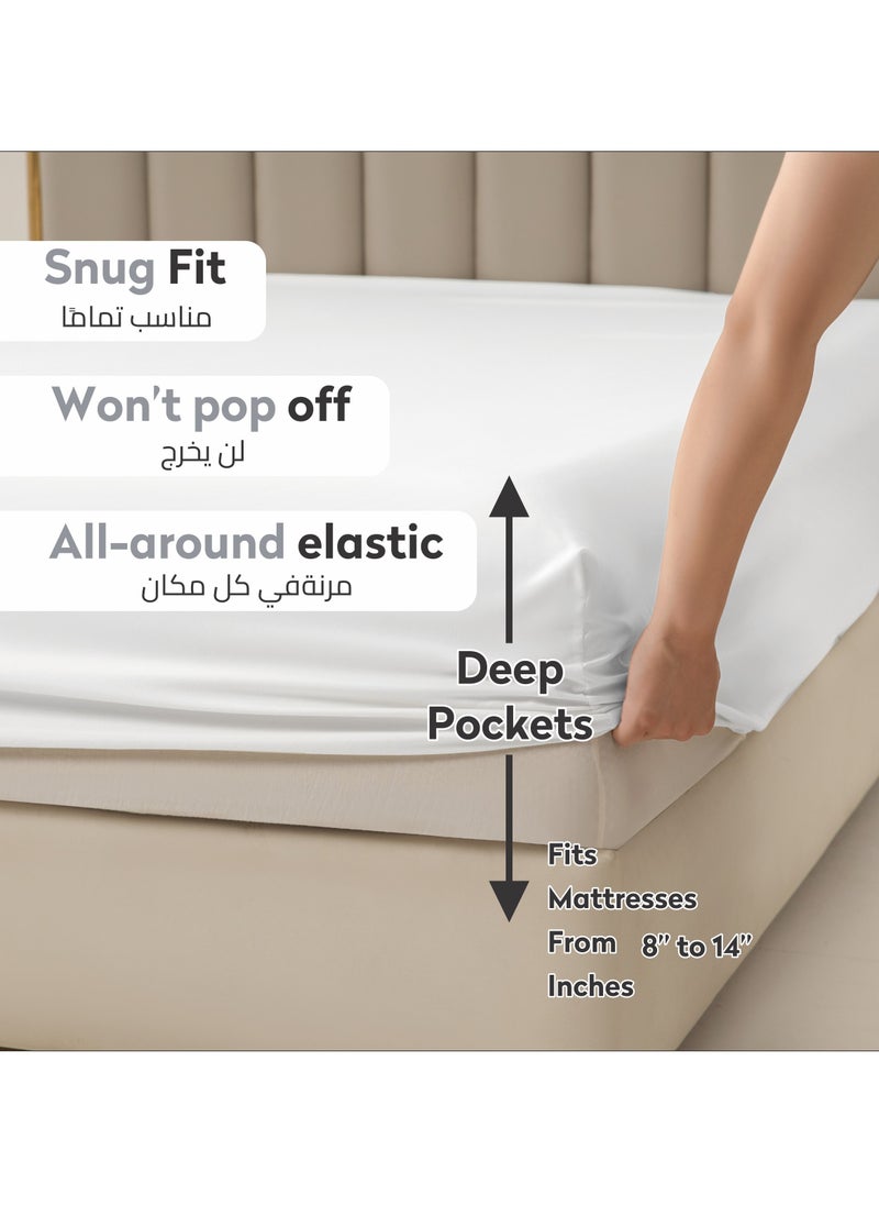 Donetella - Bedding Fitted Sheet 3-Pcs King Size Solid Bed Sheet Set Fits(180x200CM) With Pillowcases And 35 CM Extra Deep Brushed Microfiber Bed Sheet,White - Image 1