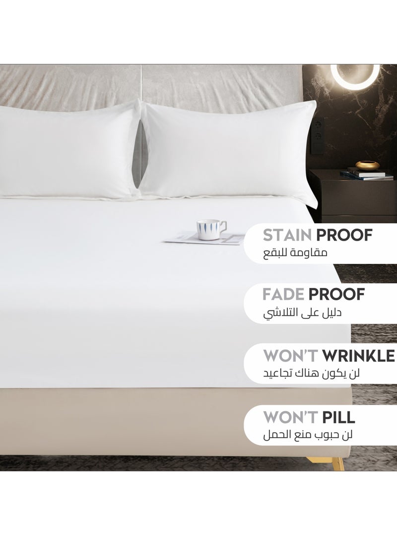Donetella - Bedding Fitted Sheet 3-Pcs King Size Solid Bed Sheet Set Fits(180x200CM) With Pillowcases And 35 CM Extra Deep Brushed Microfiber Bed Sheet,White - Image 1