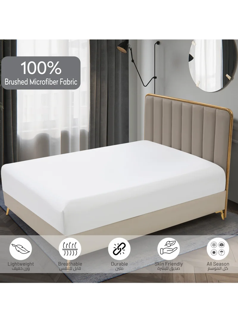 Donetella Bedding Fitted Sheet 3-Pcs King Size Solid Bed Sheet Set Fits(180x200CM) With Pillowcases And 35 CM Extra Deep Brushed Microfiber Bed Sheet,White
