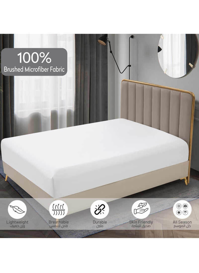 Donetella - Bedding Fitted Sheet 3-Pcs King Size Solid Bed Sheet Set Fits(180x200CM) With Pillowcases And 35 CM Extra Deep Brushed Microfiber Bed Sheet,White - Image 1