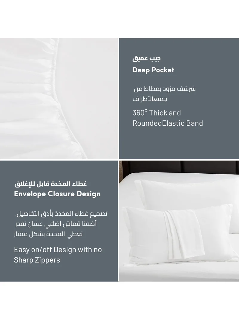 Donetella Bedding Fitted Sheet 3-Pcs King Size Solid Bed Sheet Set Fits(180x200CM) With Pillowcases And 35 CM Extra Deep Brushed Microfiber Bed Sheet,White