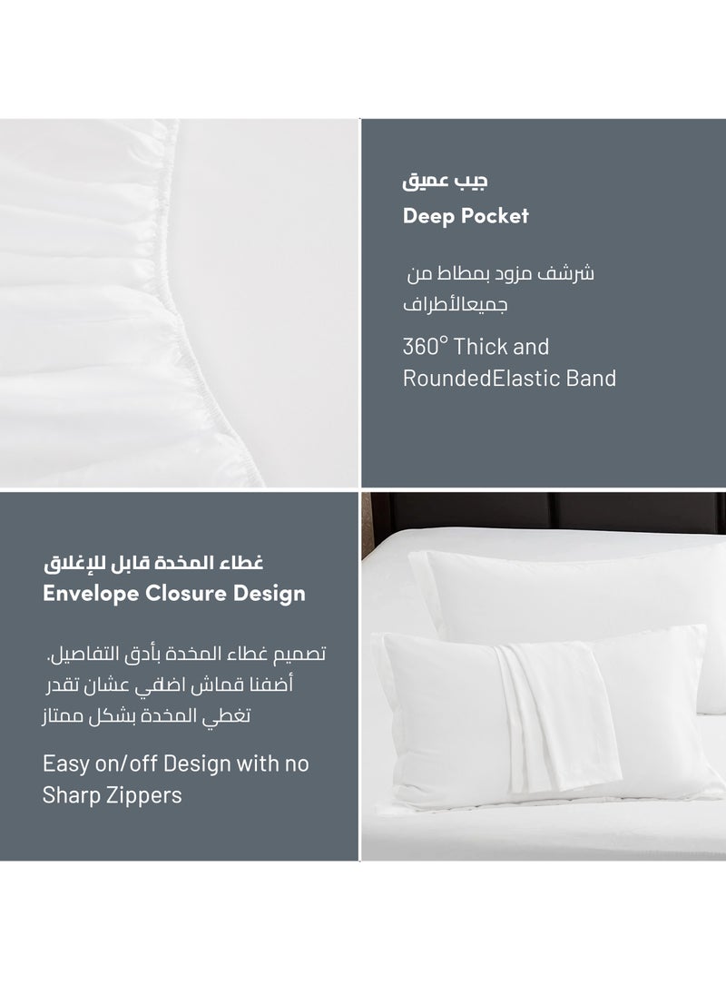 Donetella - Bedding Fitted Sheet 3-Pcs King Size Solid Bed Sheet Set Fits(180x200CM) With Pillowcases And 35 CM Extra Deep Brushed Microfiber Bed Sheet,White - Image 1