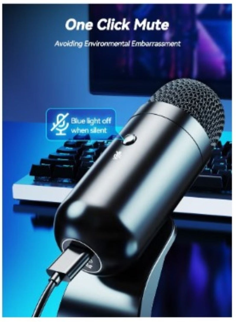 Professional Gaming Computer Microphone, Podcast Mic Desktop with Mute Button for Recording Streaming, Omnidirectional Condenser, Plug&Play Stand with Volume Control for PC, Laptop, Mac, YouTube  - Image 5