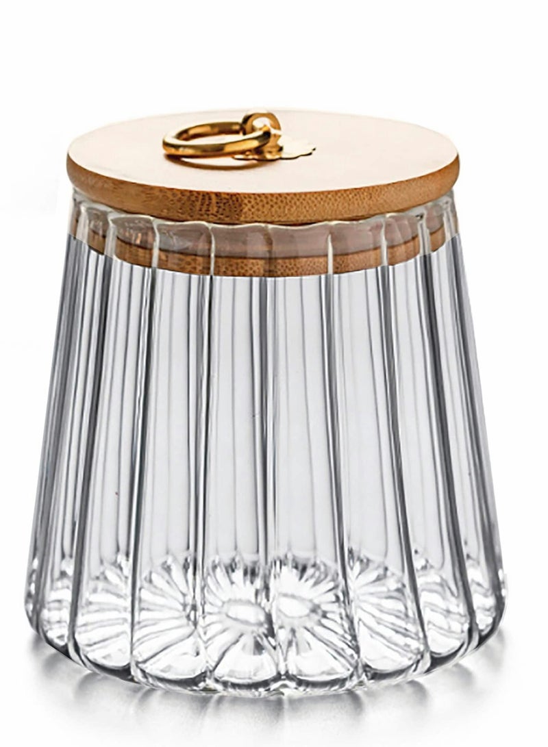 Y&D Glass Coffee Nuts Canister Airtight Storage Jar Petal Decorative Container with Bamboo Lid Metal Handle Easy to Grasp 650ml - Image 1