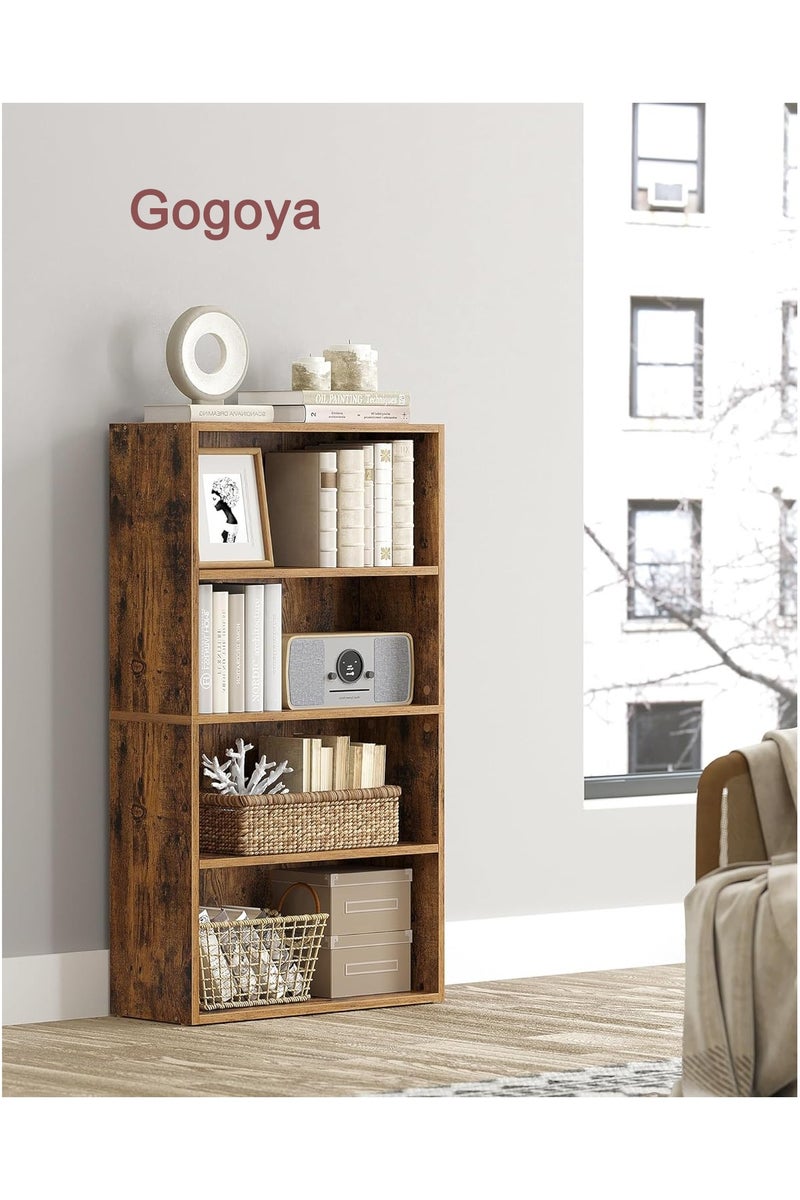 Gogoya Bookshelf,Industrial 4 Shelf Bookcase,Large 42.3 Inch Tall Floor Standing Open Bookshelf for Home Office, Living Room, and Bedroom Storage,Rustic Brown, 4 Tier - Image 2