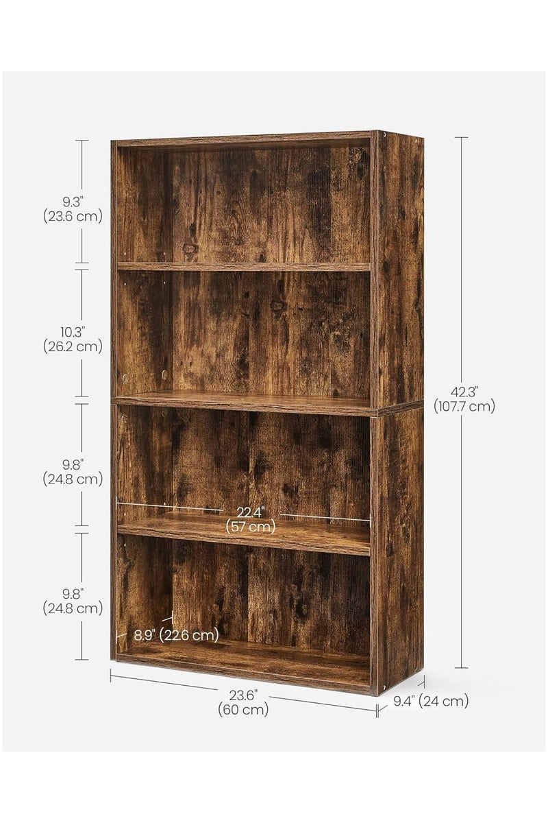 Gogoya Bookshelf,Industrial 4 Shelf Bookcase,Large 42.3 Inch Tall Floor Standing Open Bookshelf for Home Office, Living Room, and Bedroom Storage,Rustic Brown, 4 Tier - Image 3