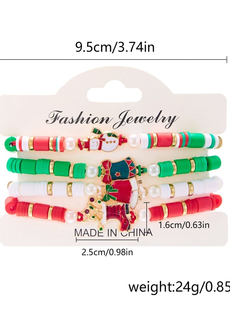 New Christmas Day Colorful Weaving Santa Claus Elk Gloves Soft Ceramic Combination Bracelet Christmas Set - Image 2