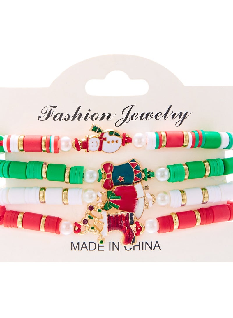 New Christmas Day Colorful Weaving Santa Claus Elk Gloves Soft Ceramic Combination Bracelet Christmas Set - Image 1