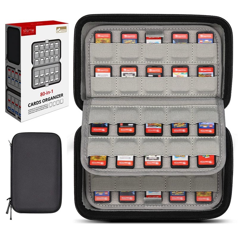 sisma 80 Switch Game Case Compatible with Nintendo Switch/Switch 2 Games & PS Vita Cartridges, Hard Shell Card Holders Organizer Storage Case Travel Portable Carrying Bag - Image 1