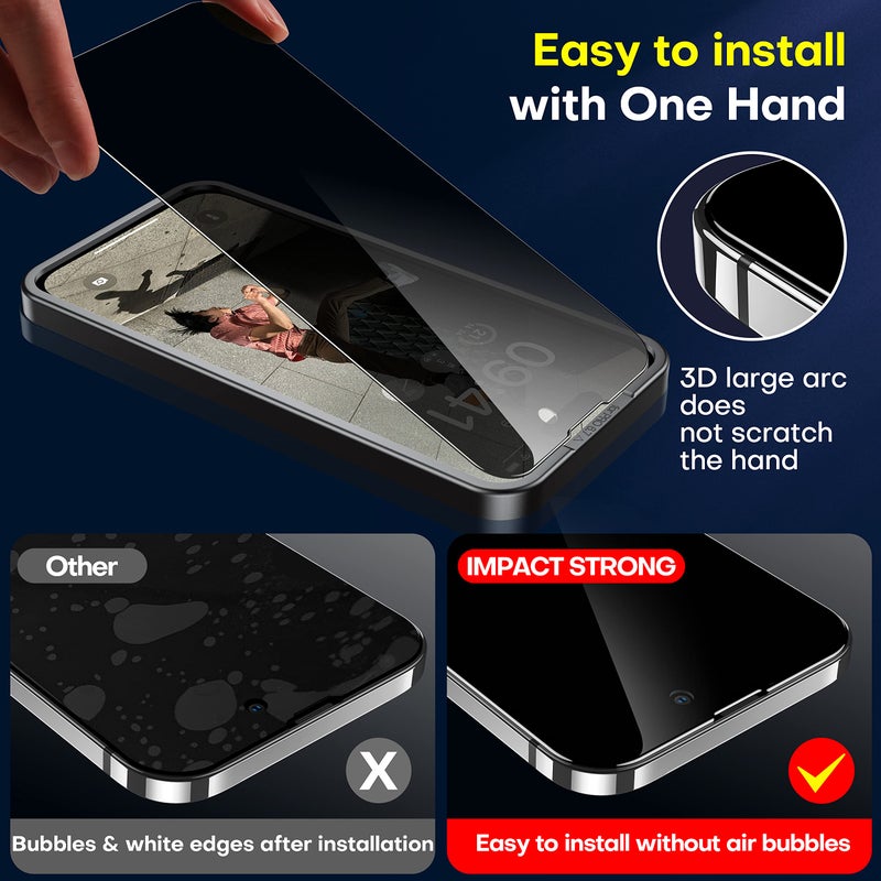 ImpactStrong Anti-Spy Privacy Screen Protector for iPhone 14 Pro Max (6.7-Inch), 9H Tempered Glass, Shatter-Resistant, Anti-Scratch, Easy Install Kit, Case Friendly, 2-Pack - Image 3