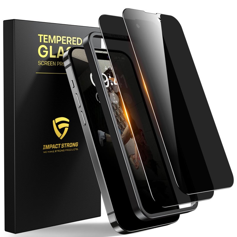 ImpactStrong Anti-Spy Privacy Screen Protector for iPhone 14 Pro Max (6.7-Inch), 9H Tempered Glass, Shatter-Resistant, Anti-Scratch, Easy Install Kit, Case Friendly, 2-Pack - Image 1
