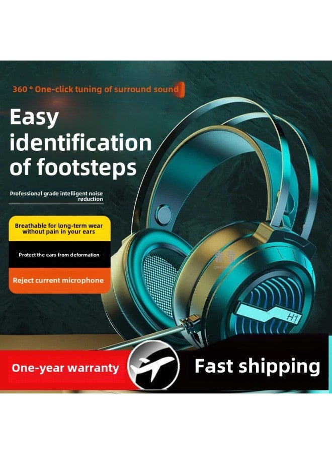 Eating Notebook Headset With Microphone Desktop Computer Chicken Game Wired Electric Headset Mobile Phone-Colour:Official Standard Configuration, No Pain When Worn For A Long Time, Three-year Warranty, Green And Black Colorful Light [double Jack Notes  - Image 2