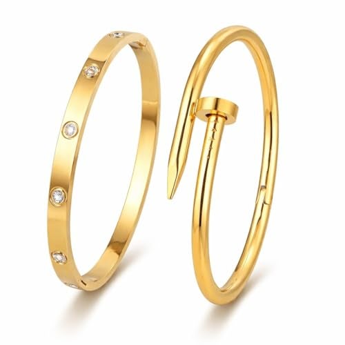 MEENAZ bracelet for women Bangles for women Stylish Bracelets for girls gold Kada for Woman Accessories Anti Tarnish Jewellery Stainless Steel Valentine gifts Combo 2 pcs girlfriend lovers 36 - Image 1