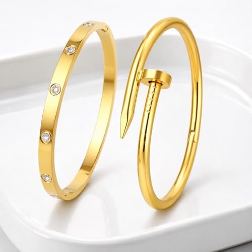 MEENAZ bracelet for women Bangles for women Stylish Bracelets for girls gold Kada for Woman Accessories Anti Tarnish Jewellery Stainless Steel Valentine gifts Combo 2 pcs girlfriend lovers 36 - Image 3