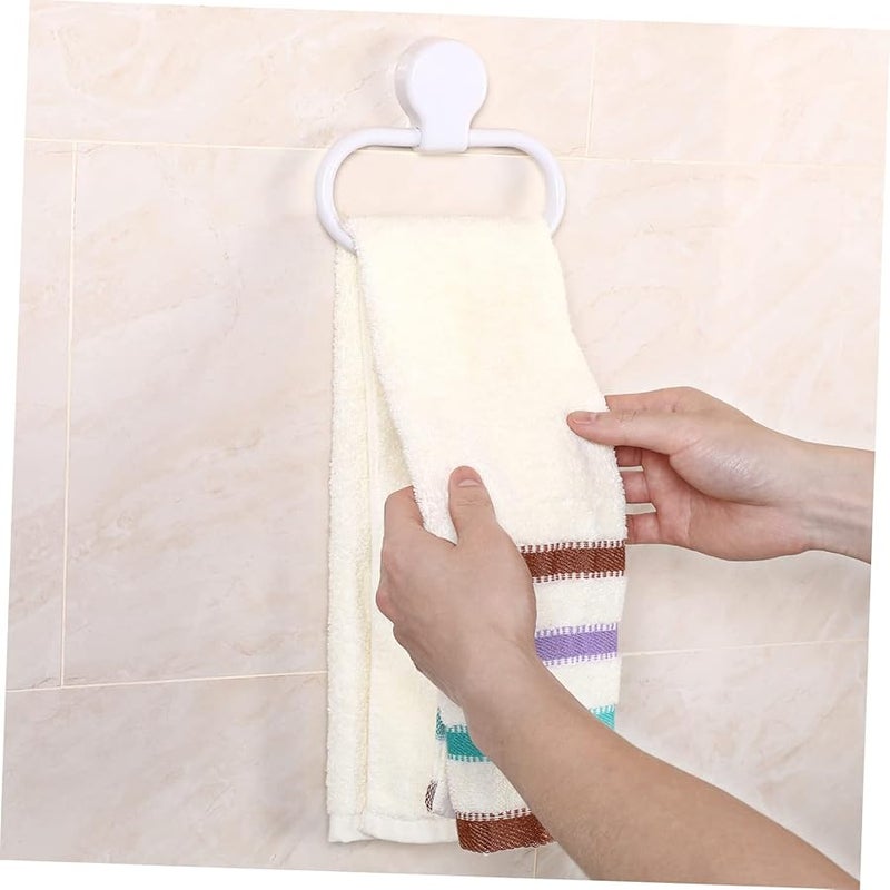 White Self Adhesive Towel Holder Ring No Drilling Easy Install for Bathroom Kitchen - Image 4