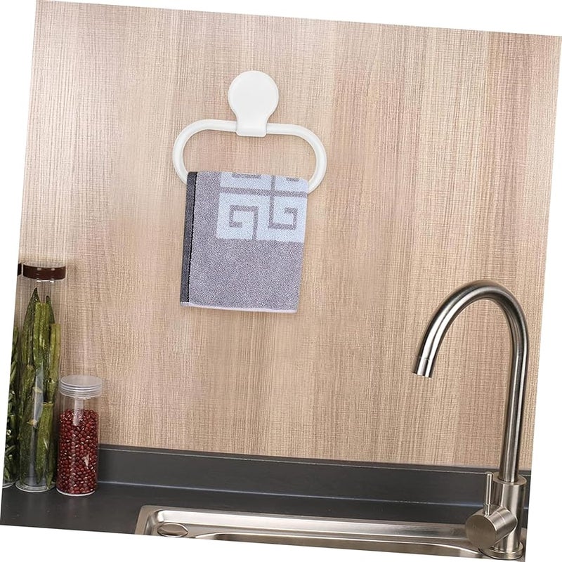 White Self Adhesive Towel Holder Ring No Drilling Easy Install for Bathroom Kitchen - Image 5