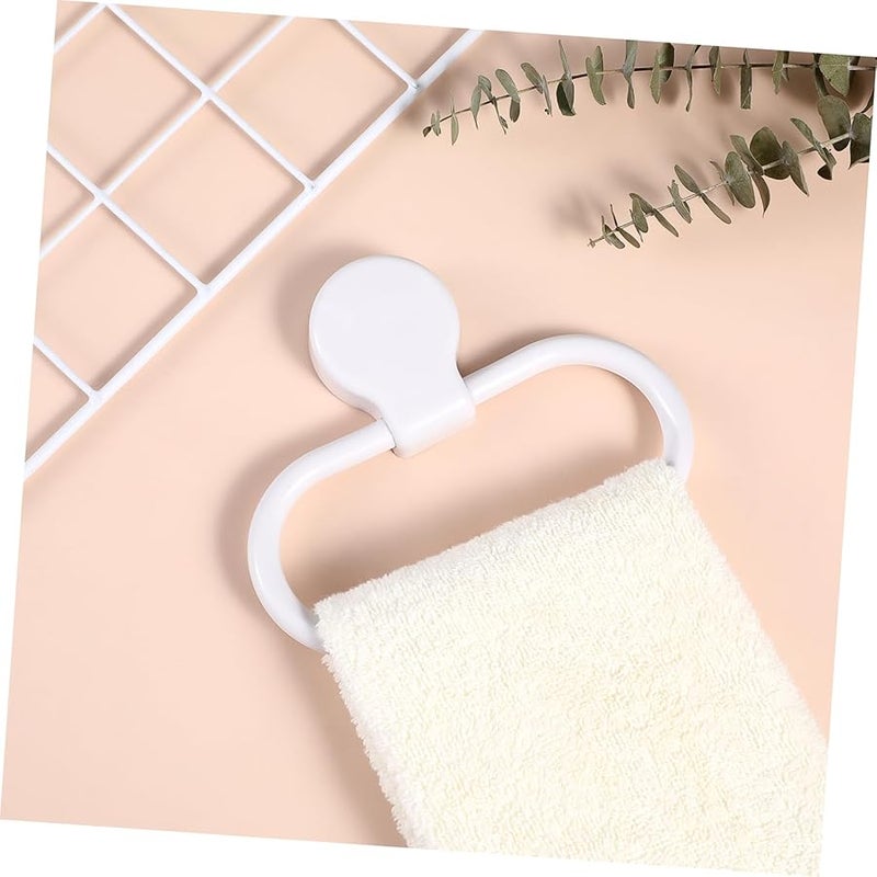 White Self Adhesive Towel Holder Ring No Drilling Easy Install for Bathroom Kitchen - Image 3