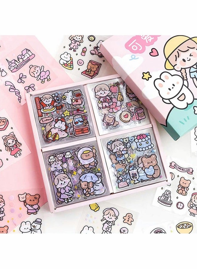 Generic Stickers Set, 100 Sheets 600+ Small Pieces Cute PET Transparent Cartoon Character Animal Flower Decorative Scrapbook Sticker Decal for Diary, DIY Arts Crafts, Album, Planners, Calendars and Notebook  - Image 1