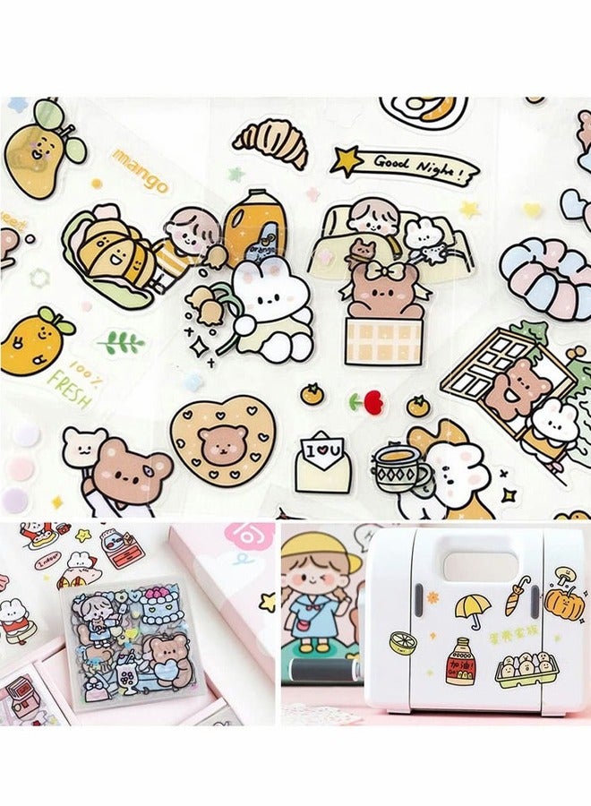 Generic Stickers Set, 100 Sheets 600+ Small Pieces Cute PET Transparent Cartoon Character Animal Flower Decorative Scrapbook Sticker Decal for Diary, DIY Arts Crafts, Album, Planners, Calendars and Notebook  - Image 3