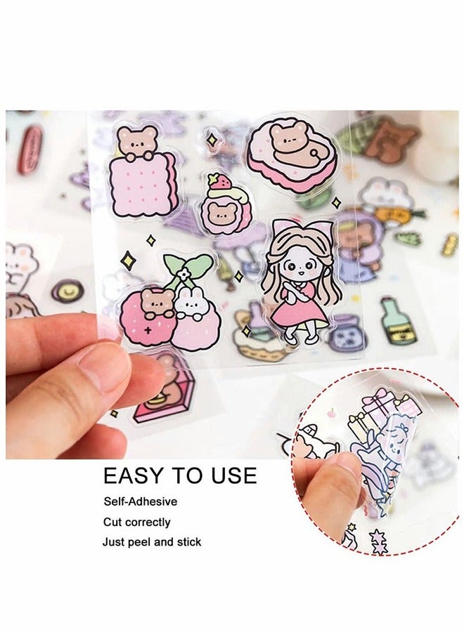 Generic Stickers Set, 100 Sheets 600+ Small Pieces Cute PET Transparent Cartoon Character Animal Flower Decorative Scrapbook Sticker Decal for Diary, DIY Arts Crafts, Album, Planners, Calendars and Notebook  - Image 5