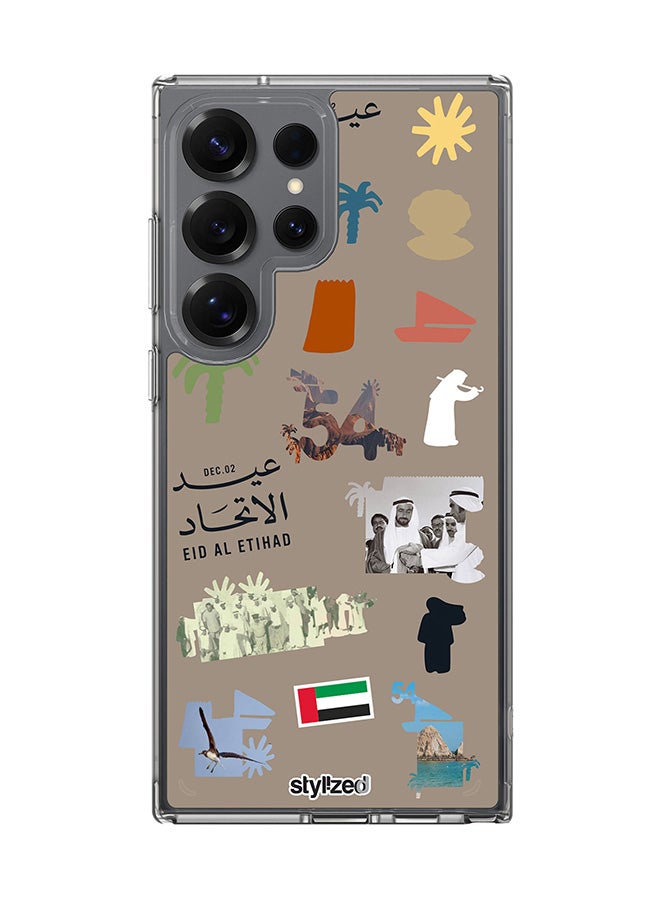 Stylizedd Classic Clear Compatible With Samsung Galaxy S25 Ultra , Hybrid Soft Case Flexible Edges Anti Drop TPU PC Gel Thin Transparent Cover - Eid Al Etihad 54th UAE National Day, Warm Grey - Image 1