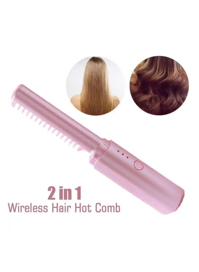 Rechargeable Mini Hair Straightener, 2 in 1, Anti-Scald Hair Dryer Brush and Curler, Lightweight & Mini for Travel, Portable Wet & Dry Styling Tools, Hair dryer and Hair Curler - Image 2