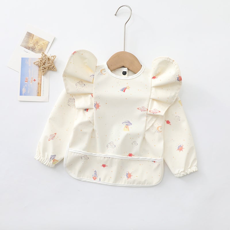 Baby Waterproof Feeding Smock Soft PU Wings-White Moon 