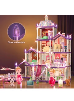 XiuWoo 4-Story Princess Doll House Dollhouse with Glow in The Dark, Doll House Playset with 2 Dolls, 12 Play Areas, Fully Furniture and Accessories, Toys for 3-9 Years Old Girls Gift, Purple  - Image 2