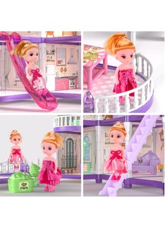 XiuWoo 4-Story Princess Doll House Dollhouse with Glow in The Dark, Doll House Playset with 2 Dolls, 12 Play Areas, Fully Furniture and Accessories, Toys for 3-9 Years Old Girls Gift, Purple  - Image 5