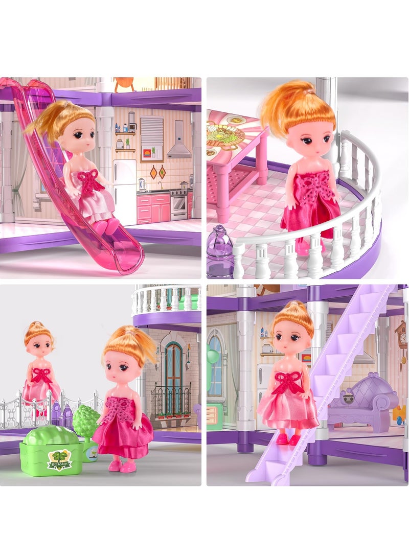 XiuWoo 4-Story Princess Doll House Dollhouse with Glow in The Dark, Doll House Playset with 2 Dolls, 12 Play Areas, Fully Furniture and Accessories, Toys for 3-9 Years Old Girls Gift, Purple  - Image 5