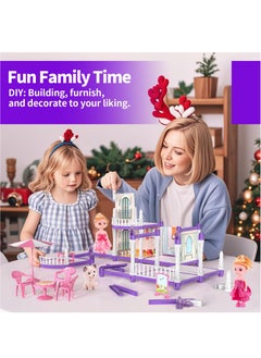 XiuWoo 4-Story Princess Doll House Dollhouse with Glow in The Dark, Doll House Playset with 2 Dolls, 12 Play Areas, Fully Furniture and Accessories, Toys for 3-9 Years Old Girls Gift, Purple  - Image 4