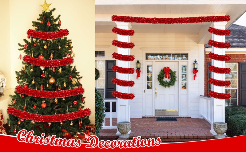 Hongsome 50Ft Red Christmas Garland Decorations,Xams Tinsel Stems Non-Lit Soft Twist Garland Decor for Tree Stairs Railing Front Door Mantle Fireplace Indoor Outdoor Holiday Home - Image 5