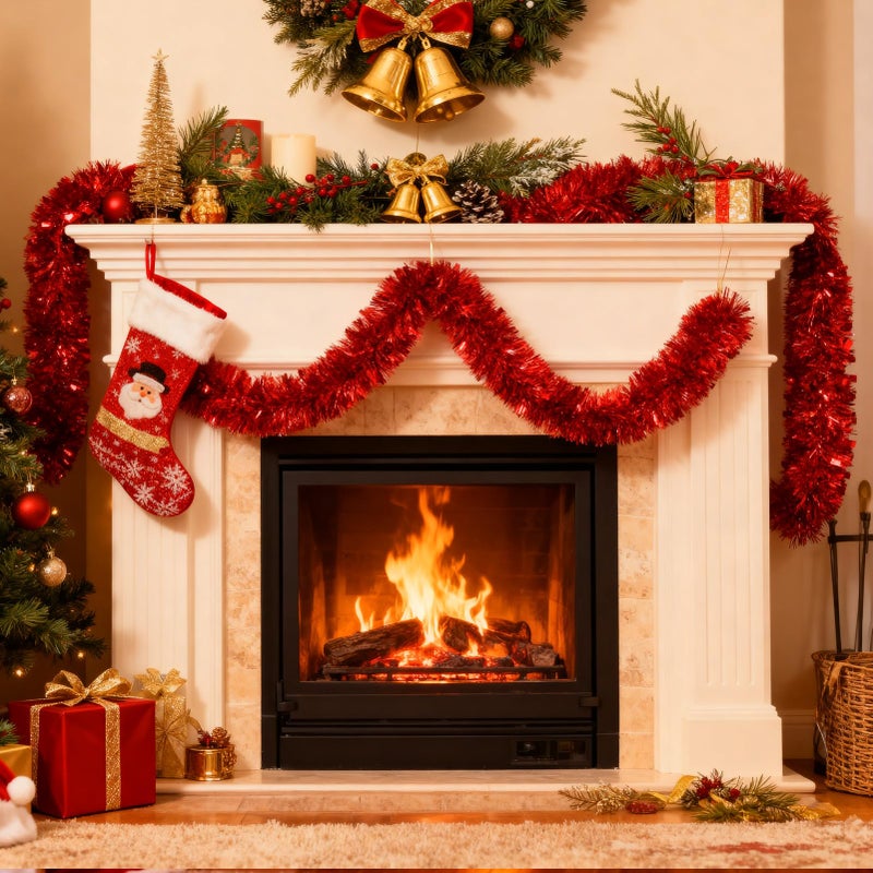 Hongsome 50Ft Red Christmas Garland Decorations,Xams Tinsel Stems Non-Lit Soft Twist Garland Decor for Tree Stairs Railing Front Door Mantle Fireplace Indoor Outdoor Holiday Home - Image 4