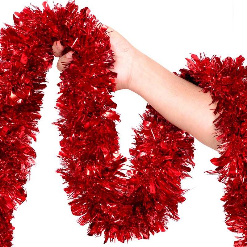 Hongsome 50Ft Red Christmas Garland Decorations,Xams Tinsel Stems Non-Lit Soft Twist Garland Decor for Tree Stairs Railing Front Door Mantle Fireplace Indoor Outdoor Holiday Home - Image 1