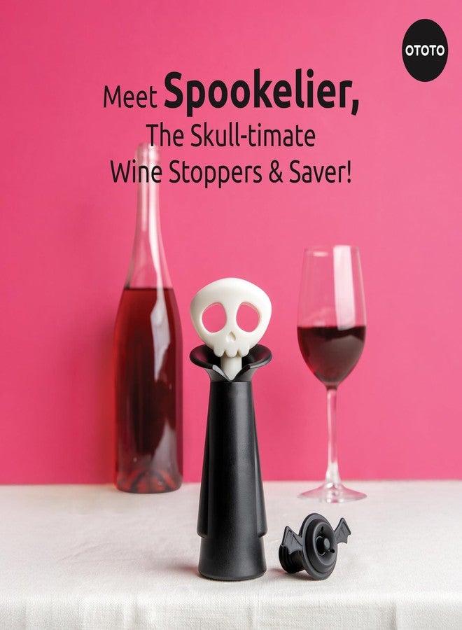 OTOTO NEW!! OTOTO Spookelier Wine Saver Pump and 3 Wine Stopper - Wine Bottle Stoppers for Wine Bottles, Wine Stoppers Vacuum, Spooky Goth Accessories, Fun Halloween Goth Kitchen, Goth Gifts Gadgets - Image 3