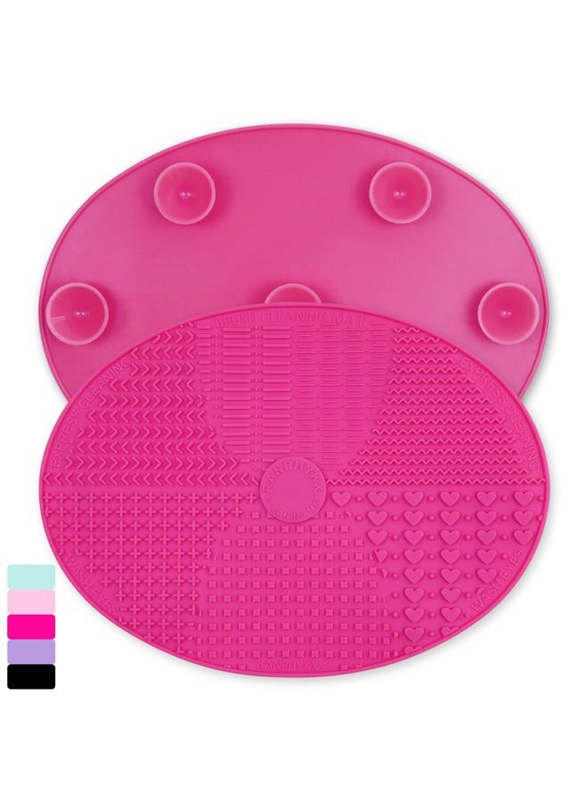 Ranphykx Makeup Brush Cleaner Mat Silicone Brush Cleaning Mat Big Size Make Up Brush Clean Pad with Suction Cup for Makeup Brush Cleaning (Hot Pink) - Image 1