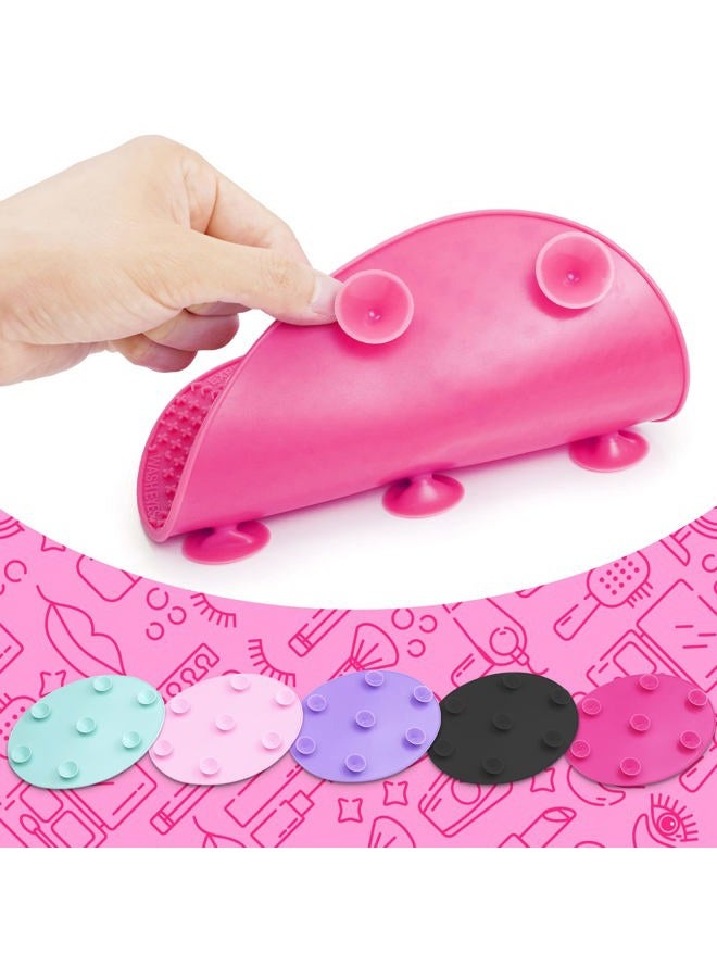 Ranphykx Makeup Brush Cleaner Mat Silicone Brush Cleaning Mat Big Size Make Up Brush Clean Pad with Suction Cup for Makeup Brush Cleaning (Hot Pink) - Image 3
